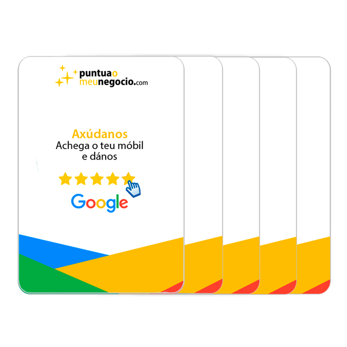 Paquete de 5 tarxetas NFC para Google Reviews 1 Paquete de 5 tarxetas NFC para Google Reviews